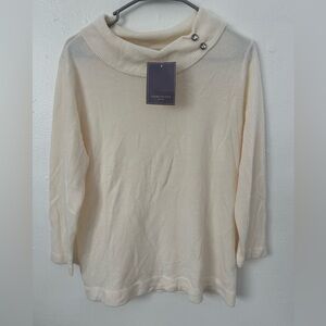 Laura Scott knitted sweater, ivory with turtleneck and buttons, size LP/GP